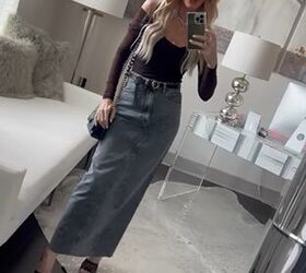 Chic denim skirt outfit idea