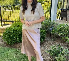 5 ways to wear a satin skirt, early fall style satin midi skirt