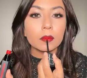 vampy red lipstick, Applying vampy red lipstick