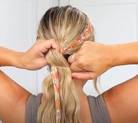 scarf hairstyles, Creating a low ponytail bun with a scarf