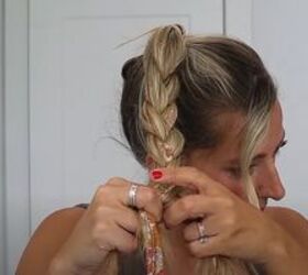 scarf hairstyles, Creating a high ponytail braided bun with a scarf