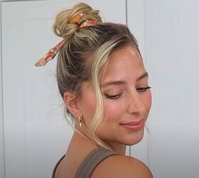 scarf hairstyles, High ponytail braided bun with a scarf