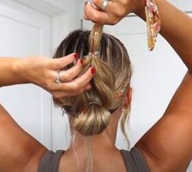 scarf hairstyles, Creating a low ponytail bun with a scarf