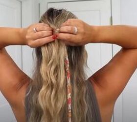 scarf hairstyles, Creating a half up twisted bun with a scarf