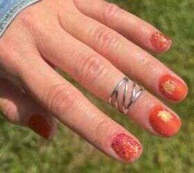 reverse nail stamping, Reverse nail stamping cute burnt orange and gold nails for fall