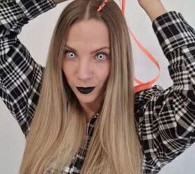 Use a looooooooong strand of orange ribbon to make this cute and spooky Halloween hair idea