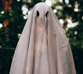 easy halloween costumes using items you probably already own, Sheet ghost image via Canva