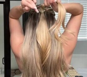 She braids 2 strands of hair like this for this no-fuss, GORGEOUS hairstyle