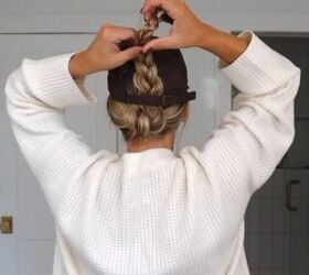 Creating a braided bun hairstyle with a hat