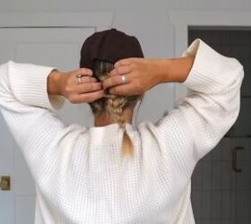 Creating a braided bun hairstyle with a hat