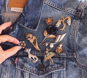 how to personalize your denim jacket for fall 2024, Adding brooches to a denim jacket