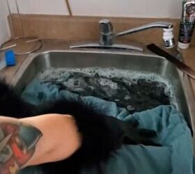 She fills her sink with water and salt to do something so cool to an old dress