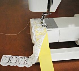 She puts some lace through her sewing machine to make such a cute gift idea