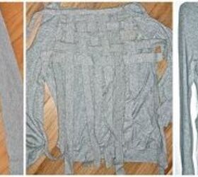 She cuts strips out of the back of an old t-shirt for this too-good-to-be-true upcycle