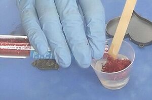 She pours red glitter in a cup of resin for this cute and easy gift idea