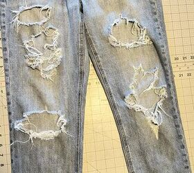 Instead of tossing these really distressed jeans, she did something ridiculously creative