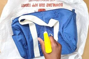 She sprays bleach on a duffle bag for this totally adorable idea