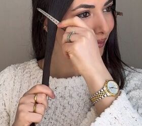 She sections off part of her hair like this for this slick and elegant hairstyle