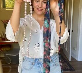 Give your outfit a breathtaking upgrade when you twist a scarf around a pearl necklace