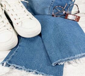 How to DIY Cut Off Hem Jeans Creatively Beth creativelybeth dollartree sdenim jeans rawhem cutoff diy craft wearable pants