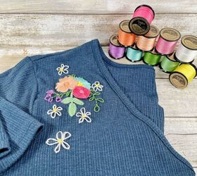 Floral Emroidered T Shirt with Free Pattern by Creatively Beth creativelybeth anchorfloss embroideryflossspools floralembroidery handembroidery freepattern