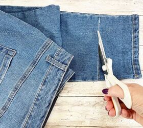 How to DIY Cut Off Hem Jeans Creatively Beth creativelybeth dollartree sdenim jeans rawhem cutoff diy craft wearable pants