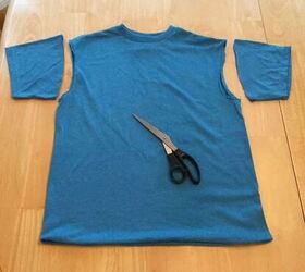 She cut the sleeves off of an old t-shirt for this crazy (and useful) creation