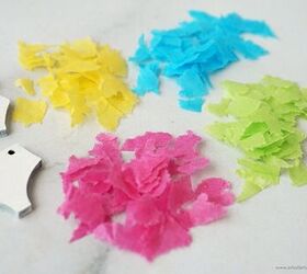 Rip up a bunch of colorful tissue paper squares for this creative summery accessory idea