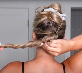 wedding guest hairstyle, Creating a wedding guest hairstyle twisted low bun
