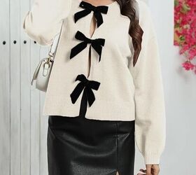 the best bra hack for front tie tops, Ladyful Bow Cardigan sweater image via Amazon