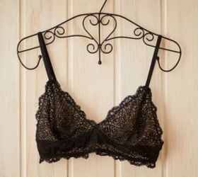 the best bra hack for front tie tops, Bra on hanger image via Canva