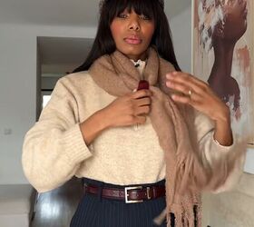 how to create a chic scarf look using a bangle, Cross one scarf end through the bangle