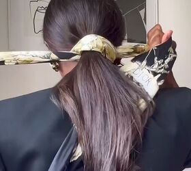 Wrap a silk scarf through your ponytail for a soft, polished look