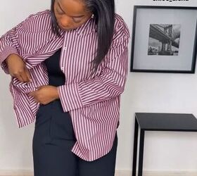 She completely transforms the look of a button-down with 2 brooches
