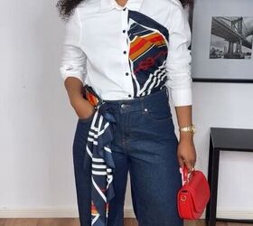 How to Upgrade a Button-Up Top With a Silk Scarf