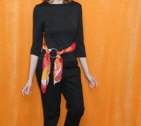 She uses a scarf instead of a belt in 3 different ways