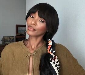 9 stunning coachella head scarf ideas to level up your festival look, Low ponytail knotted scarf