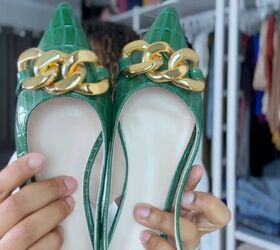 perfect sunday outfits 5 chic and modest dresses for church, Dark green slingback heels with gold chain details