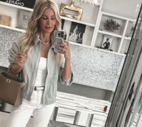 how to look younger in denim the ultimate guide for fashion over 40, White tank and baby blue jacket
