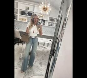 how to look younger in denim the ultimate guide for fashion over 40, Wide leg jeans with fitted top