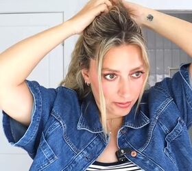simple knot bun tutorial for a cute easy updo hairstyle, Leaving out face framing hair and pulling top section back