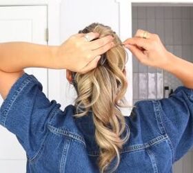 simple knot bun tutorial for a cute easy updo hairstyle, Securing knot with bobby pins