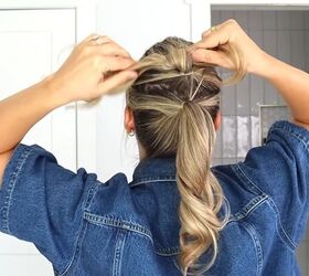 simple knot bun tutorial for a cute easy updo hairstyle, Flipping knot upward against your head