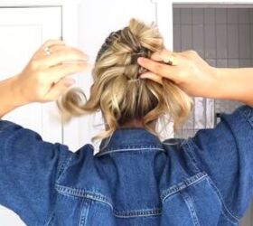 simple knot bun tutorial for a cute easy updo hairstyle, Making another knot with 2nd ponytail