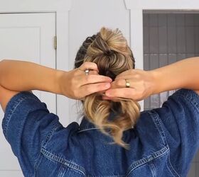 simple knot bun tutorial for a cute easy updo hairstyle, Joining loose ends from top and bottom knots