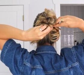 simple knot bun tutorial for a cute easy updo hairstyle, Making 3rd knot and securing with bobby pins