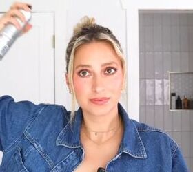simple knot bun tutorial for a cute easy updo hairstyle, Applying texture spray for grip