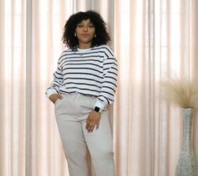 4 stylish and comfortable church outfit ideas for women, Trousers and tucked striped sweatshirt