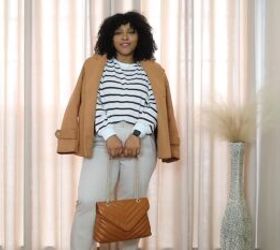 4 stylish and comfortable church outfit ideas for women, caramel toned structured bag