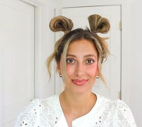 She pushes 2 buns together for this fuller updo